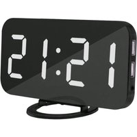 Digitaler Wecker, Uhr mit Spiegeloberfläche, 6,2-Zoll-LED-Display mit zwei USB-Anschlüssen, automatischem Dimmermodus, Tischwanduhr mit von DEBUNS