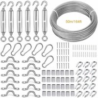 Edelstahl-Hängeseil-Set, 50 m/2 mm beschichtetes Edelstahlkabel, mit M5-Spannschloss und Haken, Edelstahlkabelzubehör für Geländer, Wäscheleinen, Edelstahl-Hängeseil-Set, 50 m/2 mm beschichtetes Edelstahlkabel, mit M5-Spannschloss und Haken, Edelstahlkabelzubehör für Geländer, Wäscheleinen, von DEBUNS