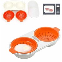 Eierkocher für die Mikrowelle, 2-lagiger Eierkocher mit Abtropfkörben, Eier-Dampfschale in Lebensmittelqualität (Orange), von DEBUNS von DEBUNS