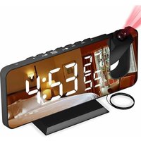 Heißer Verkauf - Projektor-Wecker mit Radio, Digitaluhr, USB-Radiowecker mit Doppelalarm und 7-LED-Spiegelbildschirm (weiße Zeichen), von DEBUNS von DEBUNS