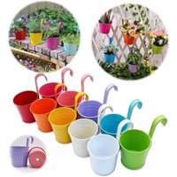 Ineasicer Großer Blumentopf aus Metall mit Abflussloch, abnehmbarem Haken (10 Stück in 10 verschiedenen Farben) von DEBUNS