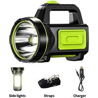 Leistungsstarke mAh USB wiederaufladbare LED-Taschenlampe mit Seitenlicht, wasserdichte Taschenlampe für Notfälle beim Wandern, Camping und Jagen von DEBUNS