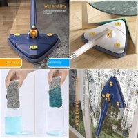 Ohjijinn 360° verstellbarer, rotierender Wischmopp mit 5 Tüchern, Mikrofaser-Mopp mit automatischer Wasserauspressfunktion für Decke und Boden, Blau von DEBUNS