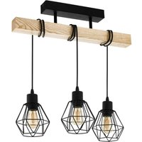 Pendelleuchte, 3-flammiger Kronleuchter, Hängelampenschirme im Vintage- und Industriedesign, Retro-Beleuchtung aus schwarzem Stahl und Holz, Pendelleuchte, 3-flammiger Kronleuchter, Hängelampenschirme im Vintage- und Industriedesign, Retro-Beleuchtung aus schwarzem Stahl und Holz, von DEBUNS