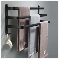 Schwarzer Handtuchhalter fürs Badezimmer – selbstklebende Handtuchstangen zur Wandmontage – wasserdicht mit Haken (50 cm, drei Stangen), von DEBUNS von DEBUNS