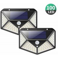 Solarleuchten Außen【Leistungsstarke Version 2er Pack】100 LED 2200 mAh Wasserdichte Außenbeleuchtung 270° Solarlicht Bewegungsmelder 180° von DEBUNS