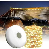 USB-wiederaufladbares Campinglicht, Outdoor-Zeltlampe, 2-in-1-LED-Lichterkette, Taschenlampe mit Magnethaken für Campinghof-Dekoration, 10 m warmes von DEBUNS