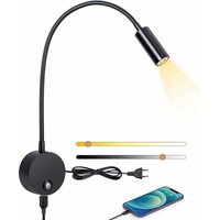 Wandleseleuchte, LED-Wand-Nachttischlampe mit dimmbarem Touch-Schalter und USB-Ladeanschluss, 3 W, 360 ° drehbares Bettleselicht mit Stecker und Wandleseleuchte, LED-Wand-Nachttischlampe mit dimmbarem Touch-Schalter und USB-Ladeanschluss, 3 W, 360 ° drehbares Bettleselicht mit Stecker und von DEBUNS