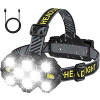 Wiederaufladbare Stirnlampe – 2022 verbesserte 22000 Lumen, 10 LEDs, 10 Modi, superhelle, helle Stirnlampe, freihändige Taschenlampe für Camping, von DEBUNS