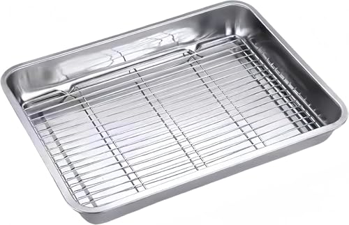 10"-23" Edelstahl-Bräter, robuste Putenpfannen für den Ofen, Toaster-Backblech mit Abkühlgitter, Hotelpfanne, Grillpfanne, tiefer Rand, Hochglanzbehandlung, spülmaschinenfest von DECAKE
