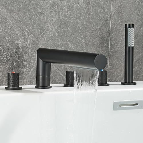 Bad Dusche Mischbatterie Schwarz Badewanne Handbrause Wasserhahn Set Badezimmer 5 Loch Wanne Mischbatterien von DECAKE