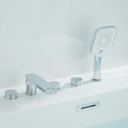 Badewanne Handbrause Wasserhahn Set Badezimmer 5 Loch Wannenmischer Wasserhähne Schwarz Badewanne Wasserfall Mischbatterien mit Dusche 360 Grad Schwenkbar-A von DECAKE
