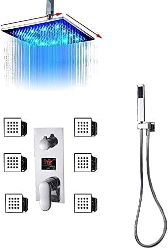 DECAKE Duschsystem Digitales Duscharmatur-Set Badezimmer Verdeckter LED-Duschkopf 3-Funktions-Mischbatterie 6-teilige Massagedüsen im Wandbadezimmer, 10-Zoll-Komplettset von DECAKE