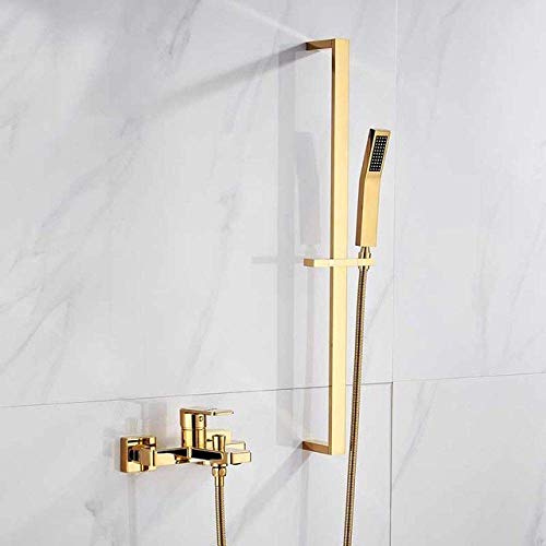 DECAKE Duschsystem Goldener Duschmischer Wasserhahn Einhebel-Duschwasserhahn Wandmontage Messing Badezimmer Duschset Wasserhahn mit Halterung,Golden B von DECAKE