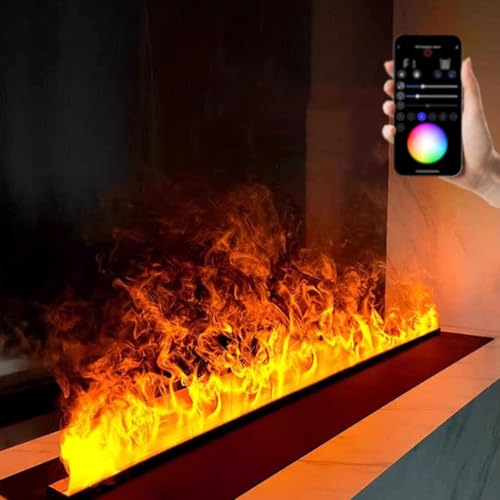 DECAKE Elektrischer 3D-Wasserdampfkamin mit realistischer zerstäubter Flamme – Touchscreen + APP/Fernbedienung, automatische Befüllung, einstellbar, Mehrfarbig, App-1500 mm von DECAKE