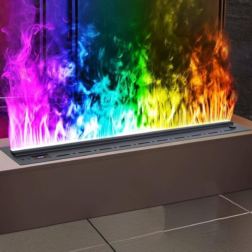 DECAKE Elektrischer Kamin mit 3D-Touch-Flammensimulation und einstellbarem Nebel, integriertem Metallpanel für Moderne Heimdekoration von DECAKE