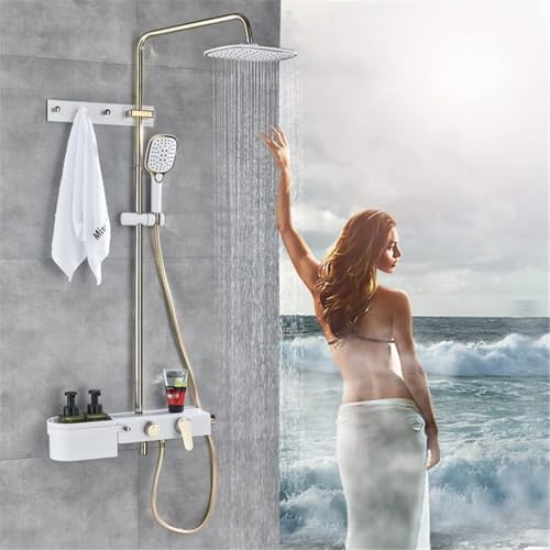 DECAKE Golden White Mixer System Mount Storage Shelf Bad Set Wasserhahn Einzelgriff in Wandhaken 8" Regendusche Wasserhähne DECAKE Golden White Mixer System Mount Storage Shelf Bad Set Wasserhahn Einzelgriff in Wandhaken 8" Regendusche Wasserhähne von DECAKE