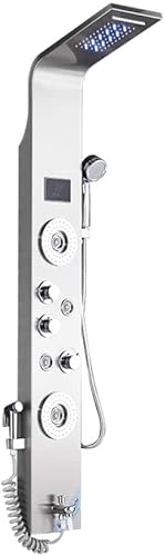 DECAKE Luxus Wasserhahn LED Duschpaneel Säule Badewanne Mischbatterie mit Handbrause Temperatur Sn-Nickel gebürstet 8007 von DECAKE