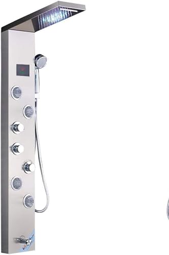 DECAKE Luxus Wasserhahn LED Duschpaneel Säule Badewanne Mischbatterie mit Handbrause Temperatur Sn-Schwarz von DECAKE