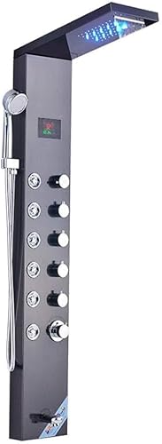 DECAKE Luxus Wasserhahn LED Duschpaneel Säule Badewanne Mischbatterie mit Handbrause Temperatur Sn-Schwarz von DECAKE
