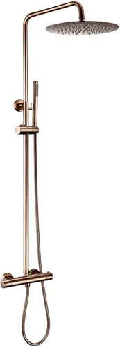 DECAKE Thermostatisches Duscharmatur-Set in Roségold, 8-Zoll-Regenduschkopf mit Handbrause, freiliegendes Mischbatterie-Set aus Messing, wandmontiertes Duschsystem von DECAKE