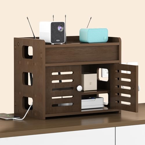 DECAKE Versteckte Box für WLAN-Router-Aufbewahrungsschrank, Standbox-Modem, unsichtbares Doppeldeckerregal für Zuhause und Büro (braun, 11,8 x 8,7 x 11,8 Zoll) von DECAKE