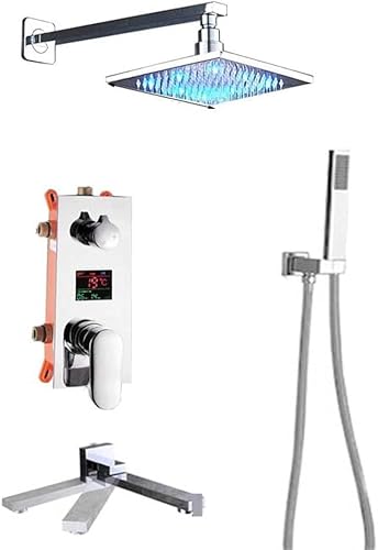 DECAKE Wandmontiertes LED-Licht-Duscharmatur-Set, Einhebel-Badezimmer-Chrom-Duschmischer, 3-Wege-Unterputz-Mischventil (Größe: 8 Zoll) (OneColor 10 Zoll) (OneColor 10 Zoll) von DECAKE
