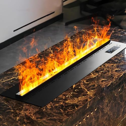 DECAKE Wasserdampfkamin, 3D-Zerstäubungs-Elektrokamin mit realistischer zerstäubter mehrfarbiger Flamme, automatische Befüllung, 3 mm ultradünnes Panel, Dampf-Touch-/Fern-/App-Steuerung, von DECAKE