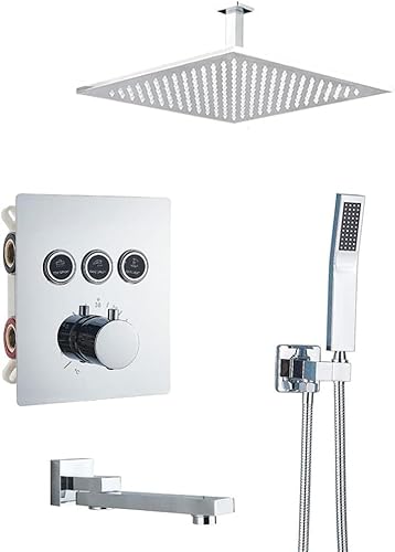 DECAKE tatic Wasserhahn Regenduschkopf Wandmontage Badewannenmischbatterie Bad Duschset Wand Chrom-3-Wege-16-Zoll-Wand von DECAKE