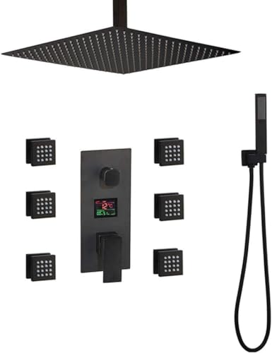 Deckenmontierter Badewannen-Duschhahn, Schwarze Temperatur, Digitalanzeige, Duschsets, Körpermassagesystem, Düsen, Turm-Duschsäulenhahn, Luxus-Duschset, 8 Zoll von DECAKE