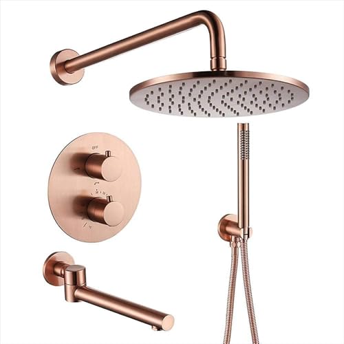 Mischbatterie Dusche Thermostat Rose Gold Messing 10 in Regendusche Kopfbrause und Schlauch Set Wasserhahn Dusche Mischbatterie-B Mischbatterie Dusche Thermostat Rose Gold Messing 10 in Regendusche Kopfbrause und Schlauch Set Wasserhahn Dusche Mischbatterie-B von DECAKE