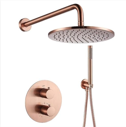 Rose Gold Mischbatterie Dusche Thermostat 10 in Regendusche Kopfbrause und Schlauch Set Wasserhahn Dusche Mischbatterie-A Rose Gold Mischbatterie Dusche Thermostat 10 in Regendusche Kopfbrause und Schlauch Set Wasserhahn Dusche Mischbatterie-A von DECAKE