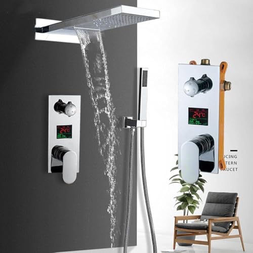 Wandmontage Badezimmer Regen Wasserfall Dusche Armaturen Set Verdeckte Chrom Dusche System Badewanne Dusche Mischbatterie Wasserhahn von DECAKE