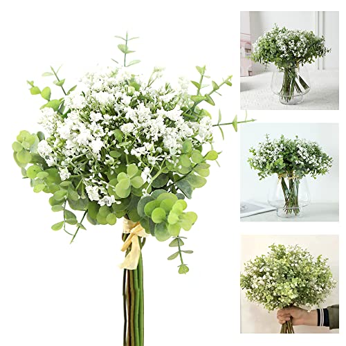 DECARETA 12 Stück Schleierkraut Künstliches Weiß Schleierkraut Kunstblume 29cm Lang Gypsophila Künstlich Blumen und Eukalyptus Strauß Kunstpflanze für Hochzeits Dekoration Zuhause Party Dekor von DECARETA