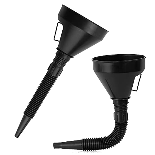 DECARETA 2 Stücke Einfülltrichter Kfz Plastik Öltrichter Trichter mit Schlauch und Sieb Schwarz Tanktrichter Benzin Trichtersatz Auto Benzintrichter Kraftstofftrichter für Auto Wasser Öl von DECARETA
