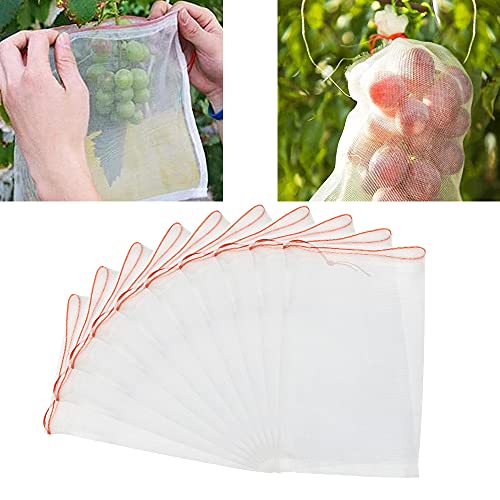 DECARETA 50 Stücke Obst Schutzbeutel Frucht Nylon Garten Netzbeutel Obst Schutz Beutel 20*30cm Schutzbeutel Weintrauben Trauben Atmungsaktiv Obstschutzbeutel Netz Beutel Fruchtschutzbeutel mit Zugband von DECARETA