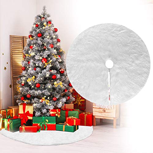 DECARETA Baumdecke Weihnachtsbaum Weiß Christbaumdecke 90cm Durchmesser Rund Weihnachtsbaumdecke Plüsch Weihnachtsbaum Rock Tannenbaum Christbaum Rock Dekoration Ornaments für Weihnachten von DECARETA