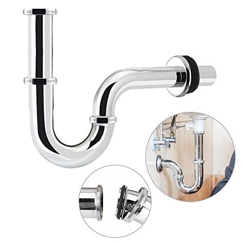 DECARETA Universal Röhrensiphon für Waschbecken & Waschtisch, Chrome Siphon 32mm Abnehmbar Röhrensiphon 1¼“ tauchrohr，Abflussgarnitur Werkzeugloser Einbau von DECARETA