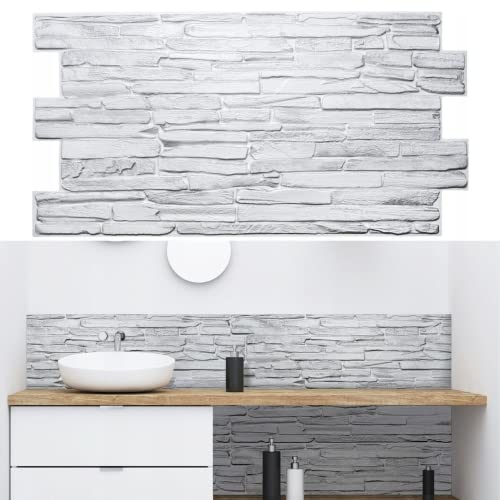 Deccart - 3D Wandpaneele aus PVC Platte | Wandverkleidung | Steinoptik | Wanddeko für Küche, Badezimmer, Wohnzimmer | White Rock | 10 Stück von Deccart