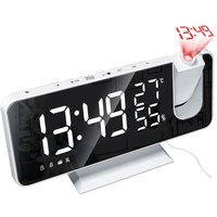 Decdeal - Digitale Projektion Wecker mit Spiegeloberfläche 4-in-1 180-Grad-Projektor Innentemperatur Feuchtigkeit Monitor fm Radio Phone Ladegerät von DECDEAL