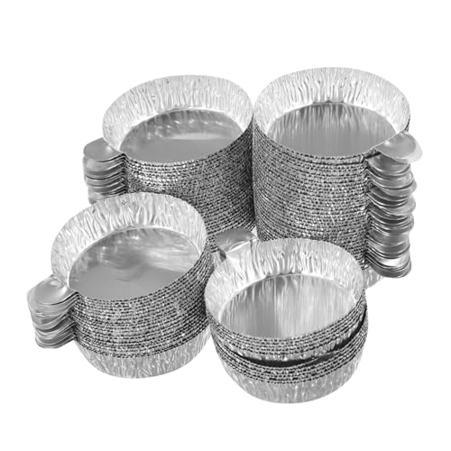 DECHOUS 100 Stück Kleine Aluminium-wägeschalen mit Gekrepptem Rand Hitzebeständige Stapelbare Aluminiumfolie-wägeplatten für Labor Leichtes Tablett für Pulver und Flüssigkeiten von DECHOUS