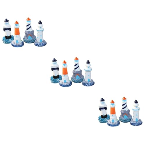 DECHOUS 3 Sets Leuchtturm-Ornament Aus Kunstharz Im Miniaturformat Mediterranes Ornament Für Garten Heimdekoration Blumentopf Miniatur-landschaftszubehör 4 Stück X 3 von DECHOUS