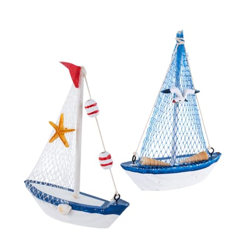 DECHOUS 2 Stück Mediterrane Bootsornamente Mediterrane Segelboote Dekoration Holz Segelboot Ornament Nautische Dekoration aus Holz Mini-Segelboot-Ornamente hölzernes Segelboot Segelschmuck von DECHOUS