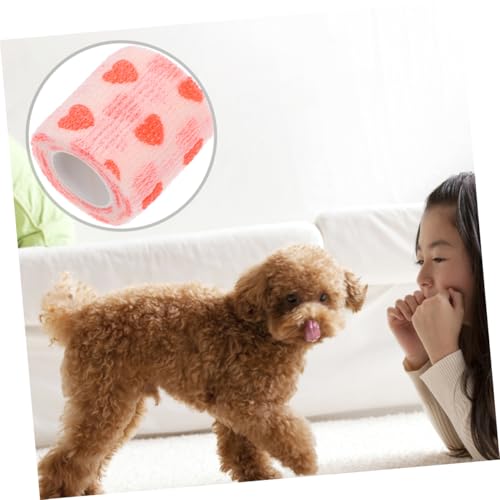 DECHOUS 2 Stück Selbstklebende Elastische Vet Wrap Bandage Kohäsive Wundschutzbinde für Hunde und Haustierbeine Atmungsaktive Selbsthaftende Tierverband Wraps mit Süßem Herzmuster von DECHOUS