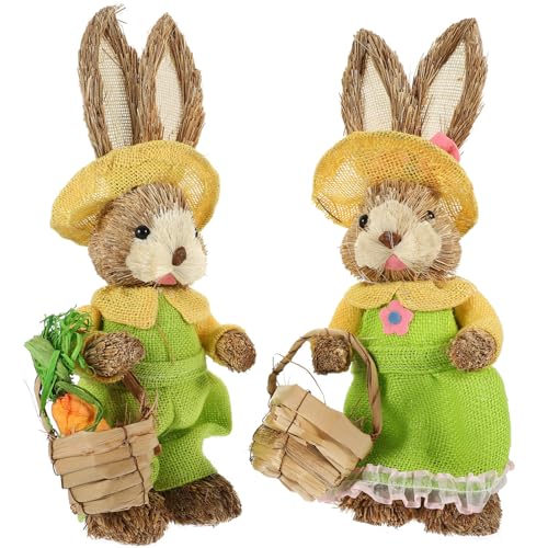 DECHOUS 2St handgefertigter Hase aus Stroh Ostern hasenfigur osterhasen-dekor Wohnkultur drinnen Tablettdekor Handdekor Kaninchen-Desktop-Dekoration Kleiner Hase zieren Tier von DECHOUS