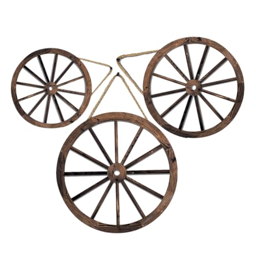 DECHOUS 3st Rad-wanddekoration Aus Massivem Holz Ländliche Einrichtung Land Faltbarer Lauf Gartenwagen Wagen Mit Rädern Westernwagenräder Radlaufreifen Scooter-räder Hissen Flyer Hanfseil von DECHOUS