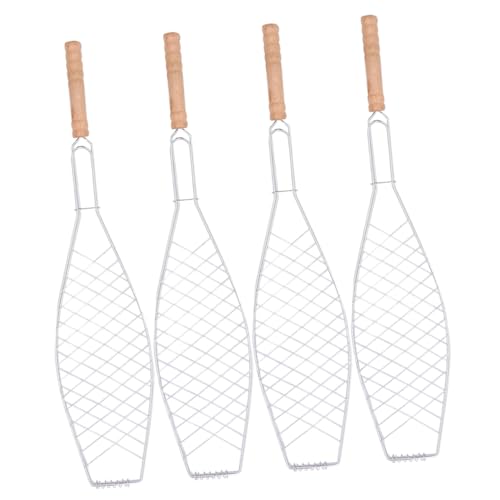 DECHOUS 4 Stück Teiliges Fischgrillnetz aus Eisen mit Langlebigem Holzgriff Antihaft Barbecue Clip für Outdoor Grillen für Camping Picknick Vielseitig Einsetzbar bei Kugelgrill und Freiem von DECHOUS
