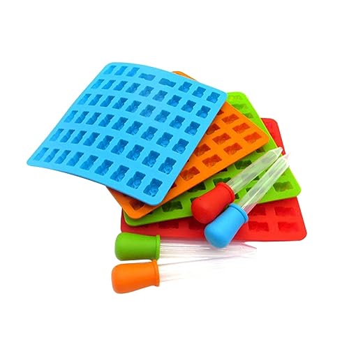 DECHOUS 4sätze Teiliges Bären Silikonform Für Diy Gummibärchen Schokolade Und Süßigkeiten Mit Tropfer Antihaftbeschichtet Für Eiswürfel Und Gesunde Snacks Blau Rot Grün Orange von DECHOUS