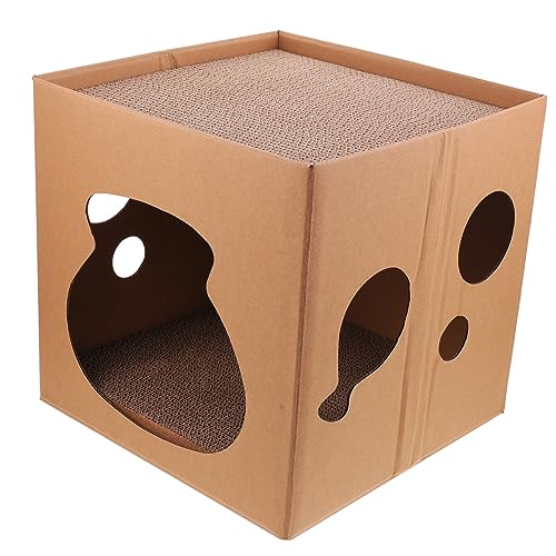 DECHOUS Doppelseitiges Katzenhaus aus Hochwertiger Wellpappe Langlebiges Kratzbrett und Gemütlicher Rückzugsort für Katzen und Kätzchen für Indoor Gebrauch von DECHOUS