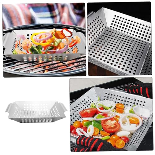 DECHOUS Edelstahl Grillpfanne mit Doppeltem Griff Wiederverwendbarer Grillkorb Verschleißfestes Bbq Zubehör für Campinggrill und Outdoor Familiengrill Geeignet für Gas Holzkohlegrill von DECHOUS